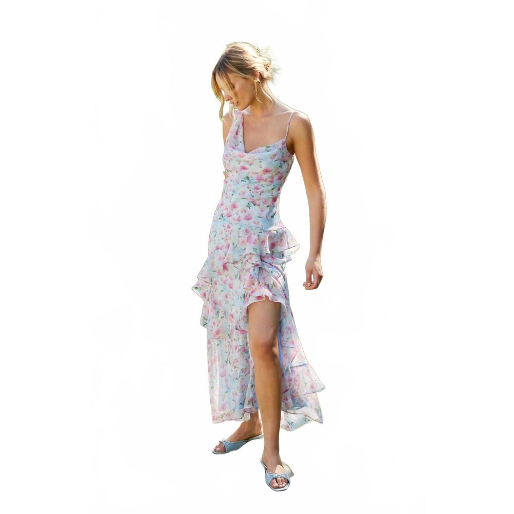 NEW ASTR levina asymmetric floral ruffle dress in blue floral - Picture 5 of 5